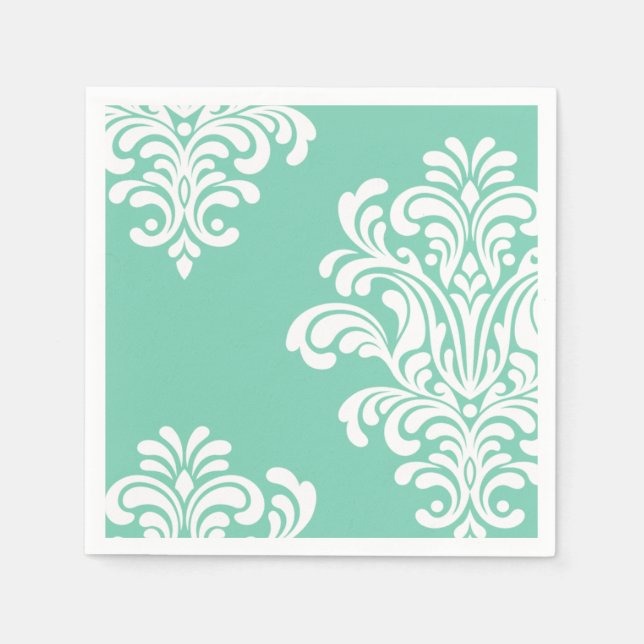Serviette En Papier Damask blanc sur Aqua Motif (Devant)