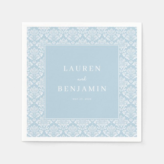 Serviette En Papier Damask Bleu Élégant (Devant)