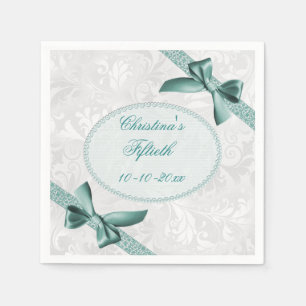 Serviette En Papier Damask et Bows Cinquantième anniversaire Serviette
