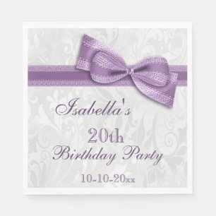 Serviette En Papier Damask & Faux Bow Girls 20e anniversaire