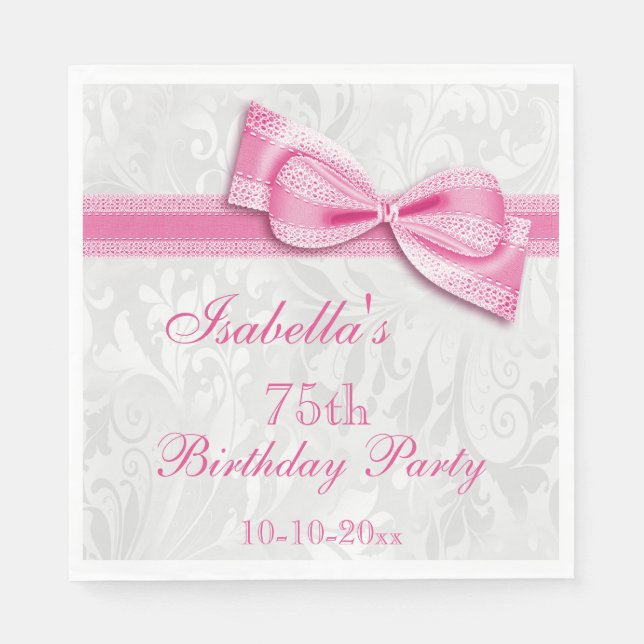Serviette En Papier Damask & Faux Bow Girls 75e anniversaire (Devant)