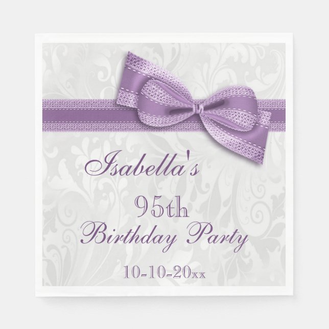 Serviette En Papier Damask & Faux Bow Girls 95e anniversaire (Devant)
