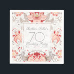 Serviette En Papier Damask Floral 70th Birthday Party Papier Napkin<br><div class="desc">Superbe vintage damassé motif floral sur arrière - plan pâle. Sophistiqué et féminin 70e anniversaire de fête papier serviette avec des formes carrés transparentes pour les textes. Vous pouvez facilement modifier le texte (police, couleur, taille et position) en cliquant sur le bouton personnaliser. Objets d'anniversaire correspondants : ballotin Merci... et...</div>