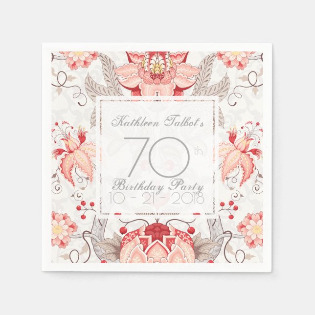 Serviette En Papier Damask Floral 70th Birthday Party Papier Napkin (Devant)