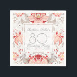 Serviette En Papier Damask Floral 80th Birthday Party Papier Napkin<br><div class="desc">Superbe vintage damassé motif floral sur arrière - plan pâle. Sophistiqué et féminin 80e anniversaire de fête serviette en papier avec des formes carrés transparentes pour les textes. Vous pouvez facilement modifier le texte (police, couleur, taille et position) en cliquant sur le bouton personnaliser. Objets d'anniversaire correspondants : ballotin Merci......</div>