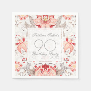 Serviette En Papier Damask Floral 90th Birthday Party Papier Napkin
