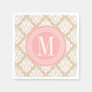 Serviette En Papier Damassé beige de toile élégante personnalisée