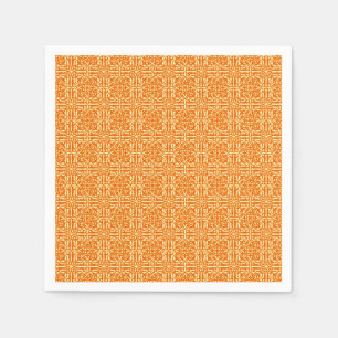 Serviette En Papier Damassé médiéval fleur-de-lis, orange mandarine