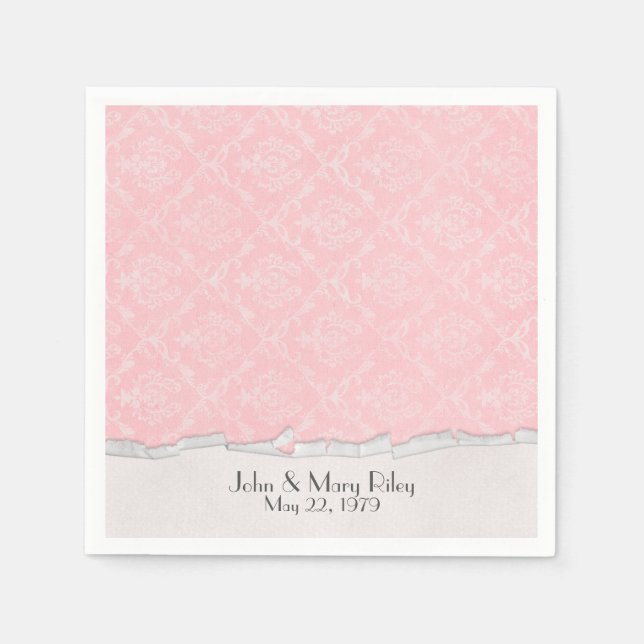 Serviette En Papier Damassé rose avec bordure à bord déchiré (Devant)