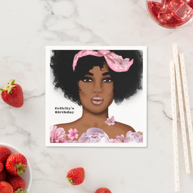 Serviette En Papier Dame Afro-Américaine Anniversaire (En situation)