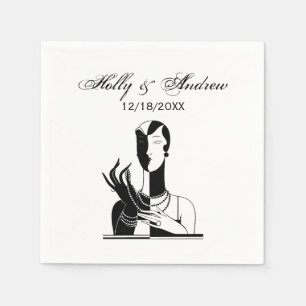 Serviette En Papier Dame Art Déco vintage Aux Perles Blanches