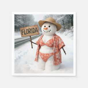 Serviette En Papier Dame Auto-Stoppeuse Bonhomme de Neige avec Panneau