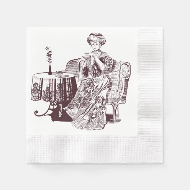 Serviette En Papier dame boit du thé (Devant)
