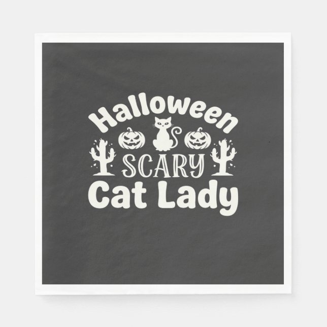 Serviette En Papier Dame de chat effrayante Halloween_1 (Devant)