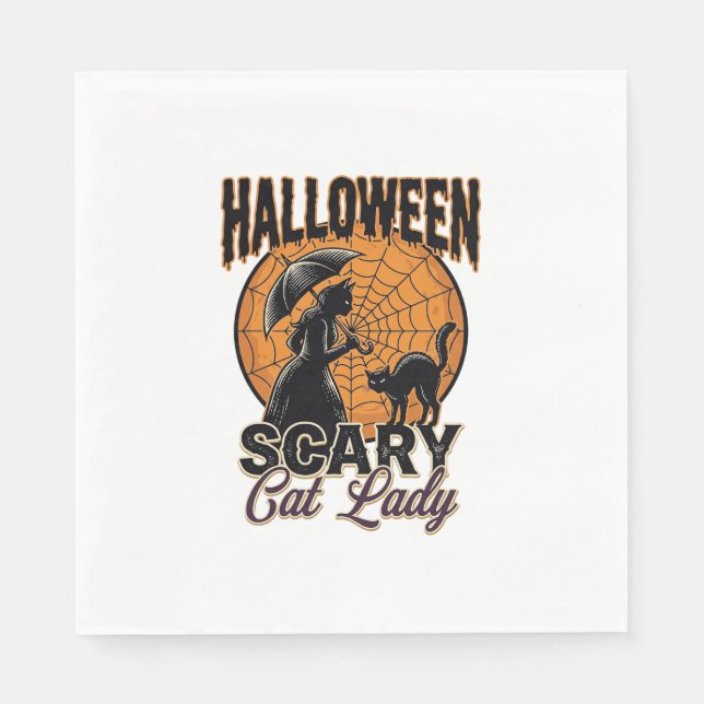 Serviette En Papier Dame de chat effrayante Halloween Sorcière Web Vin (Devant)