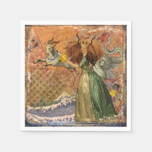 Serviette En Papier Dame de la Renaissance Capricorne Fantastique Vint