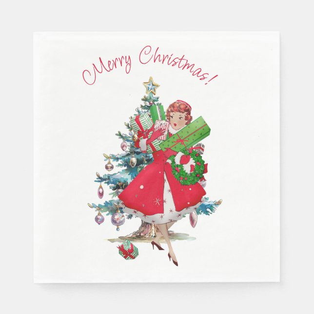 Serviette En Papier Dame de Noël vintage 1950  (Devant)