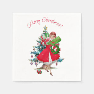 Serviette En Papier Dame de Noël vintage 1950