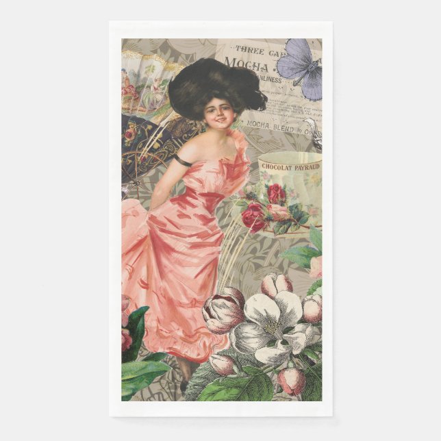 Serviette En Papier Dame du café femme victorienne rose riche robe (Devant)