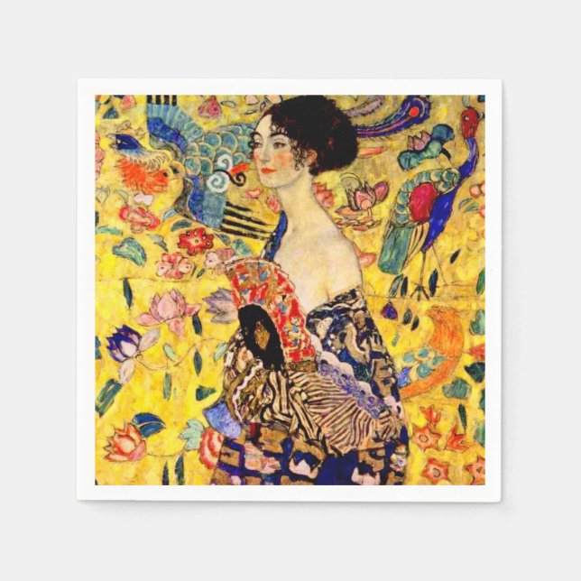 Serviette En Papier Dame Gustav Klimt avec ventilateur (Devant)
