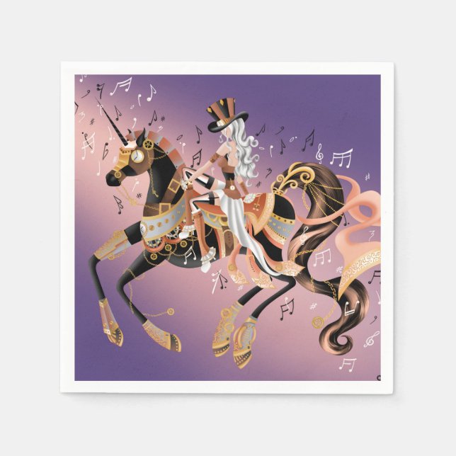 Serviette En Papier Dame Steampunk et Cheval Mécanique (Devant)
