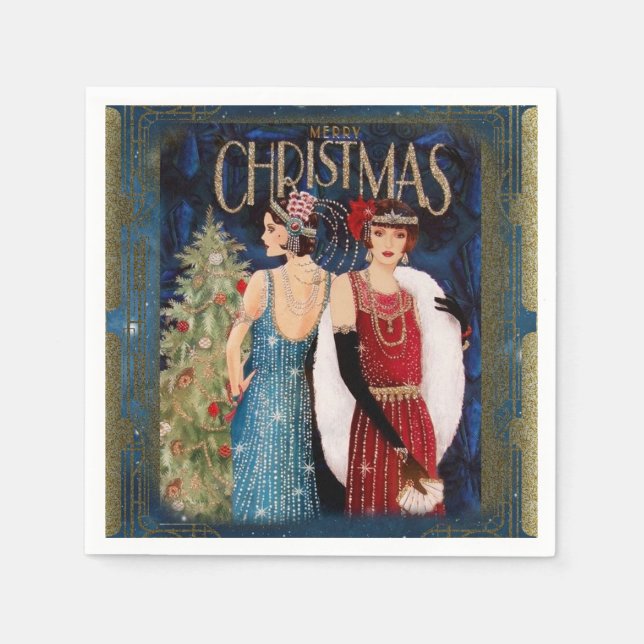 Serviette En Papier Dames art de Noël des années 1930 (Devant)