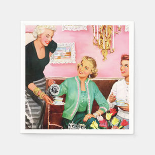 Serviette En Papier Dames Vintages des années 1950 dégustant le thé de