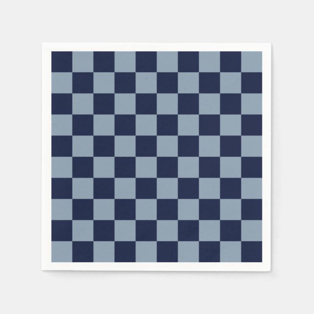 Serviette En Papier Damier bleu foncé et bleu clair (Devant)