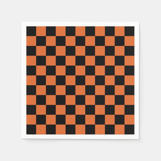 Serviette En Papier Damier Halloween noir et orange  (Devant)