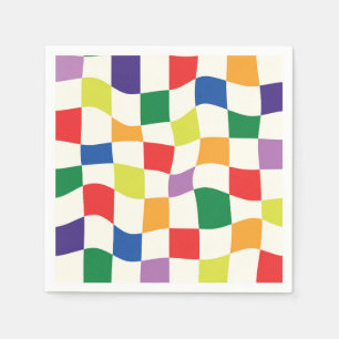 Serviette En Papier Damier Ondulé Arc-en-ciel Funky