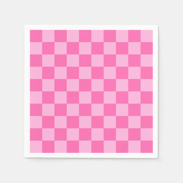 Serviette En Papier Damier Rose Chaud (Devant)