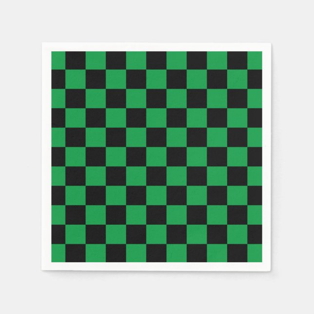 Serviette En Papier Damier Vert Noir (Devant)