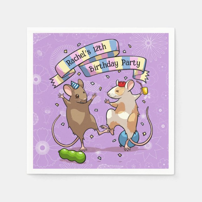 Serviette En Papier Dancing Mice Ajouter Le Nom Joyeux Anniversaire Fê (Devant)