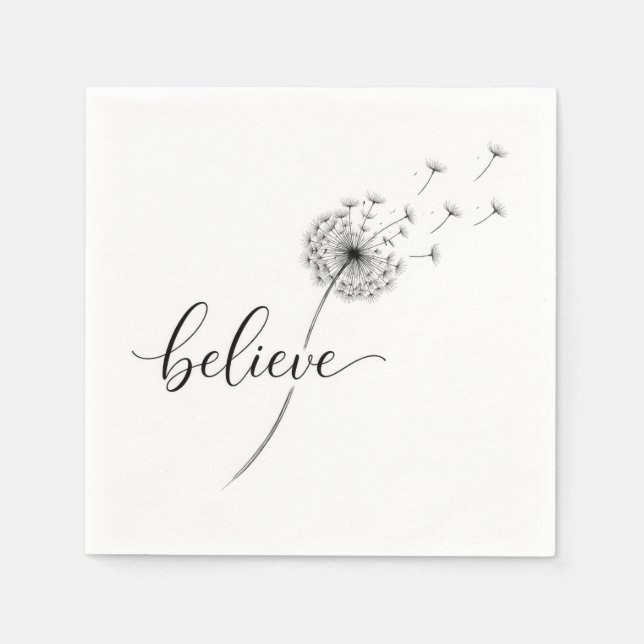 Serviette En Papier Dandelion Seedlings with Believe Text (Devant)