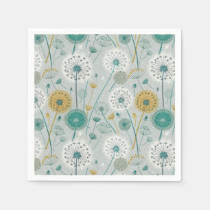 Serviette En Papier Dandelion Whimsical - Jaune, Blanc & Turquoise
