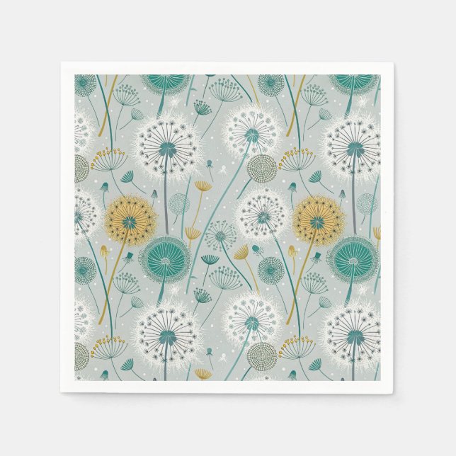 Serviette En Papier Dandelion Whimsical - Jaune, Blanc & Turquoise (Devant)