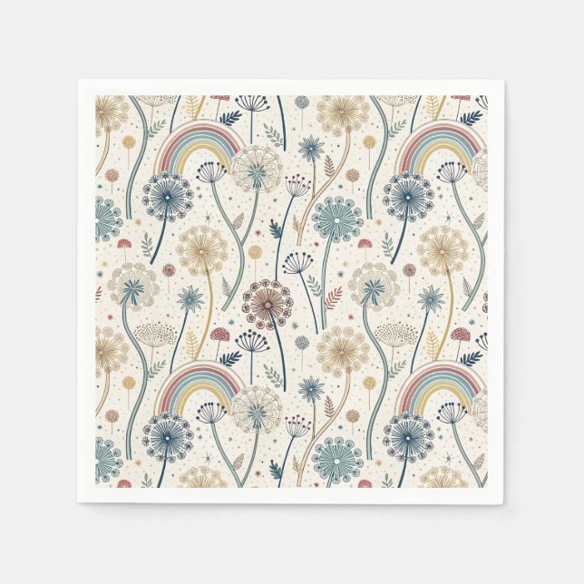 Serviette En Papier Dandelions Whimsical Rainbow et Botanical (2) (Devant)