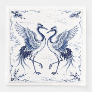 Serviette En Papier Danse de grues Style Imari japonaise bleu blanc