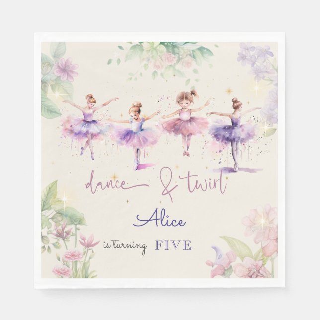 Serviette En Papier Danse et tournoi ballerine aquarelle anniversaire (Devant)