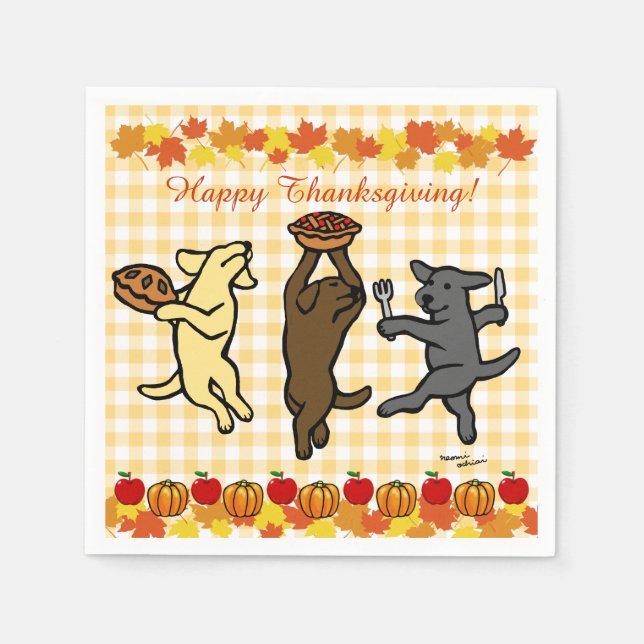 Serviette En Papier Danse Labrador Trio Thanksgiving (Devant)