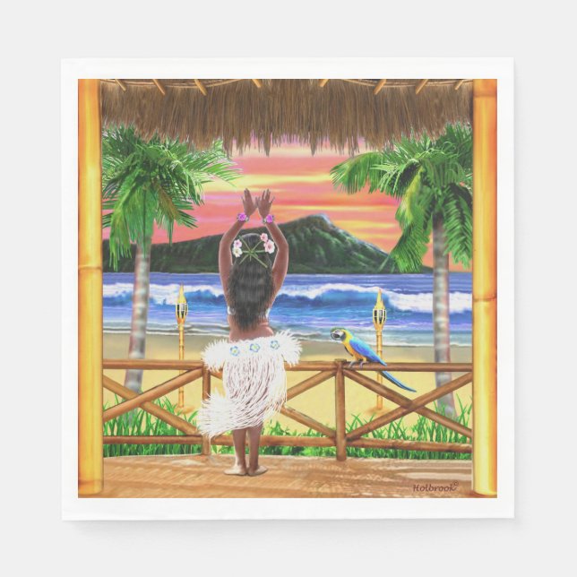 Serviette En Papier Danseuse de hula du coucher de soleil hawaïen (Devant)