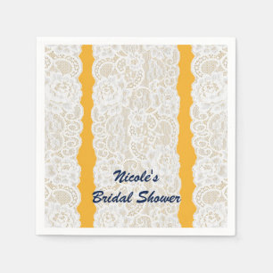 Serviette En Papier Dantelle jaune et blanche Élégant rustique fête lu