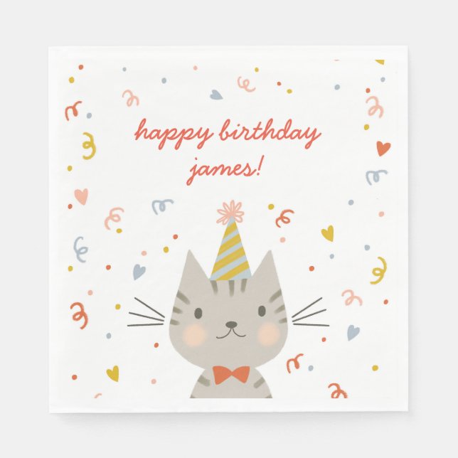 Serviette En Papier Dapper Kitty fête d'anniversaire (Devant)