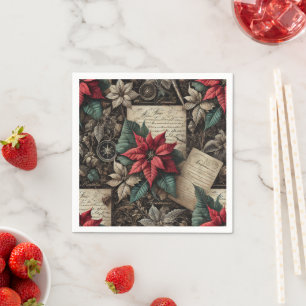 Serviette En Papier Dark Academia Poinsettia Stationery Découpage