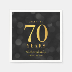 Serviette En Papier Dark Bokeh Faux Gold salue à 70 ans Anniversaire