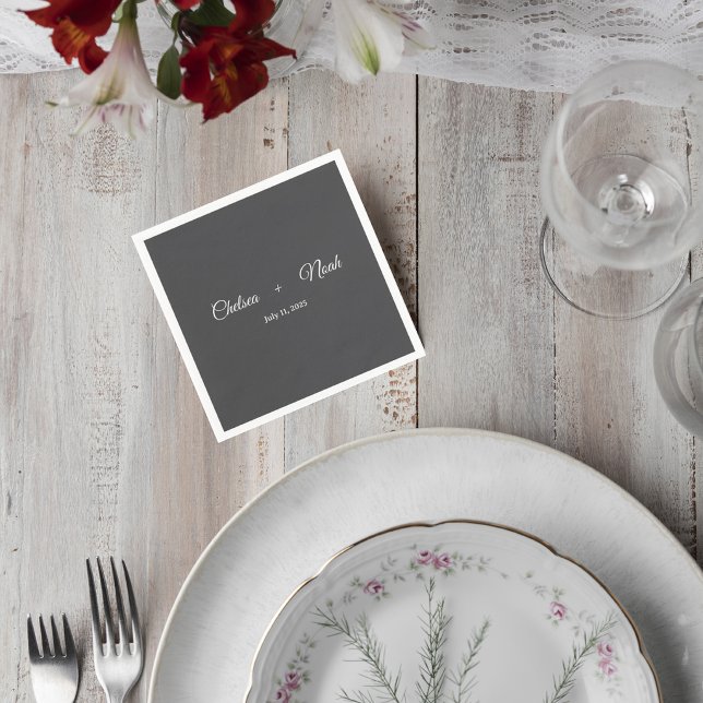 Serviette En Papier Dark Gray Wedding Cocktail Napkin (Créateur téléchargé)