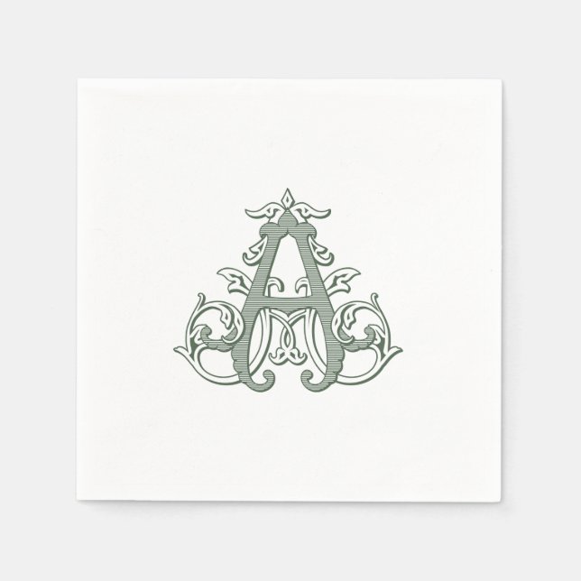 Serviette En Papier Dark Green "A" Monogram Cocktail Napkins (Devant)