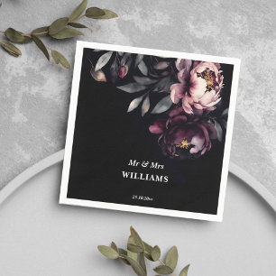 Serviette En Papier Dark moody noir élégant modèle de pivoines bordeau