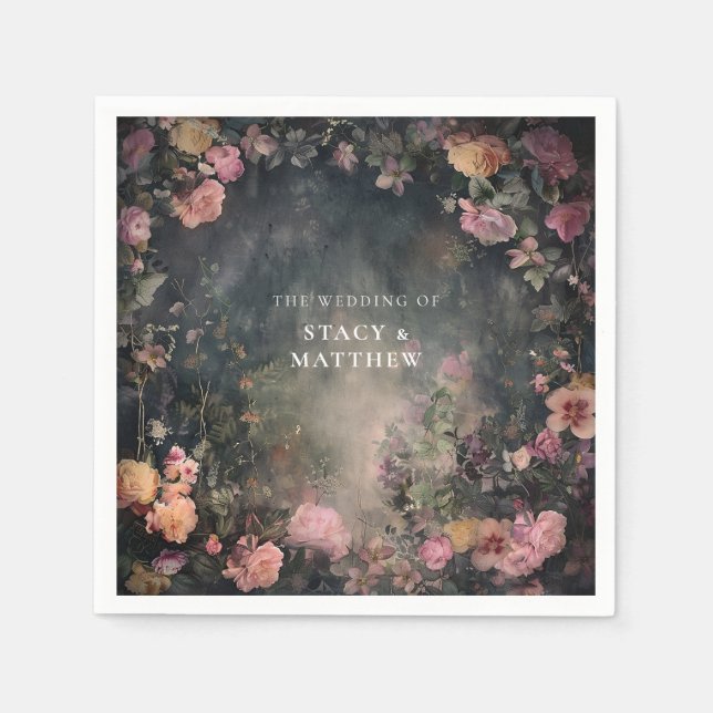 Serviette En Papier Dark Moody Romantic Floral Mariage Couples Noms (Devant)