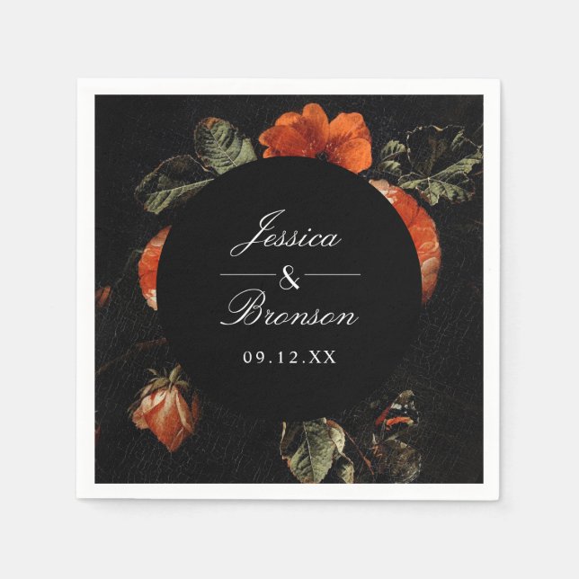 Serviette En Papier Dark Moody Romantic Floral Néerlandais Mariage (Devant)